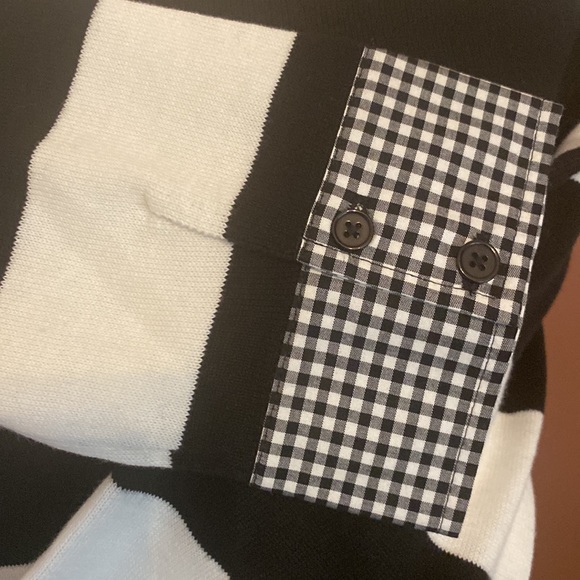 Talbots | black & white | wide stripes | M | gingham cuff detail | sweater - Picture 4 of 11